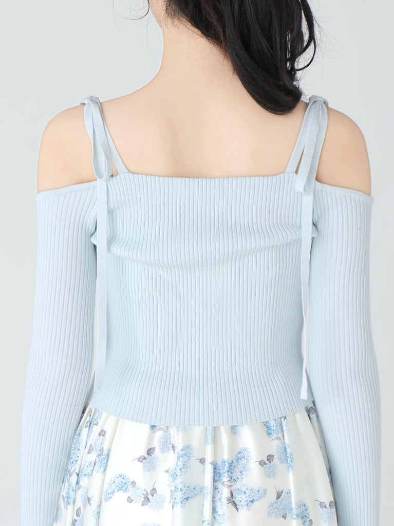 Off shoulder ribbon knit tops(eme10397)