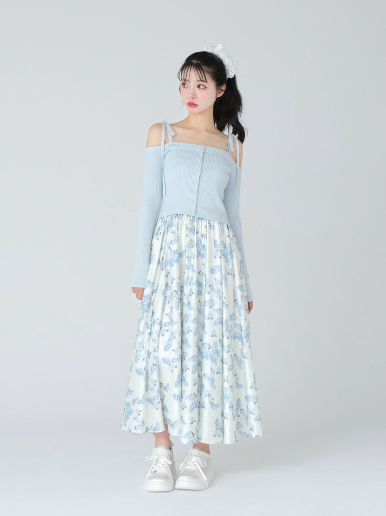 Flower ribbon flare long onepiece(eme10396)