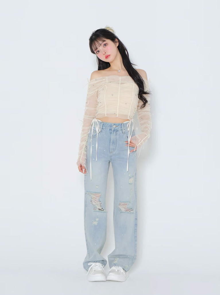 Ribbon beaded platform sneaker(eme10485)