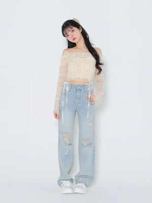 Ribbon beaded platform sneaker(eme10485)