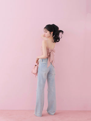 Back ribbon camisole tops(eme10470)