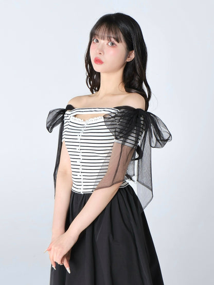 Decollete cut tulle ribbon tops(eme10398)