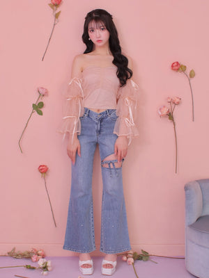 Candy sleeve tulle tops (eme10343)