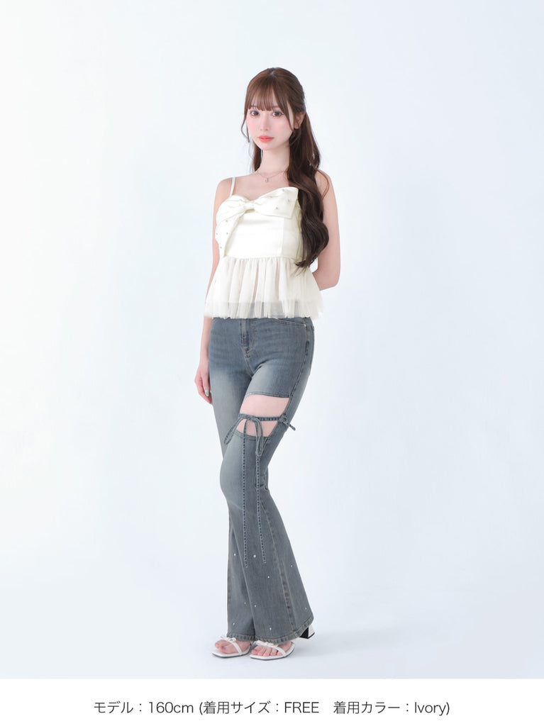 Ribbon bijou peplum cami bustier(eme10482)