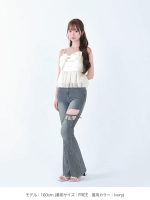 Ribbon bijou peplum cami bustier(eme10482)