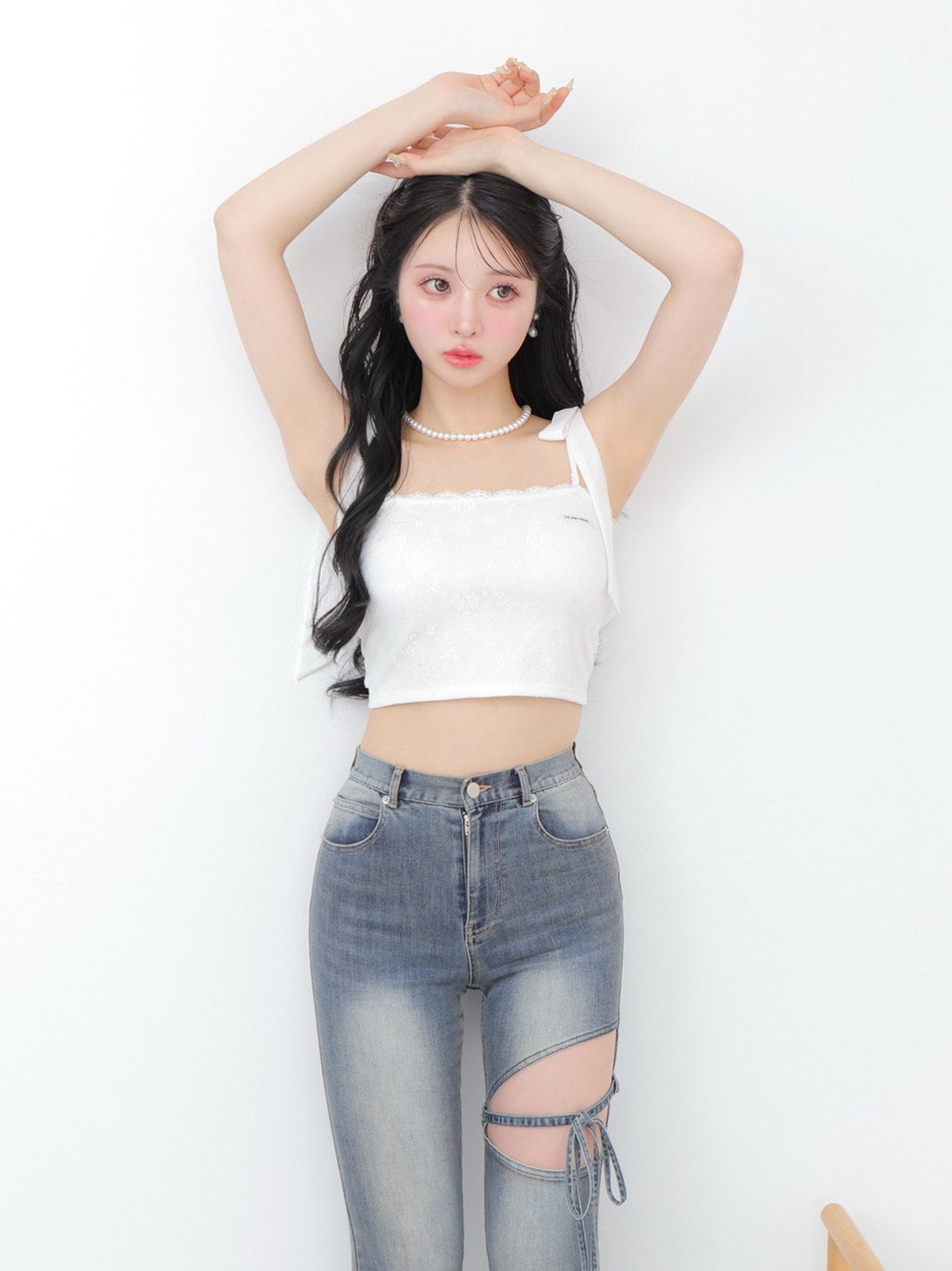 Ribbon bleach flare denim(eme10711)