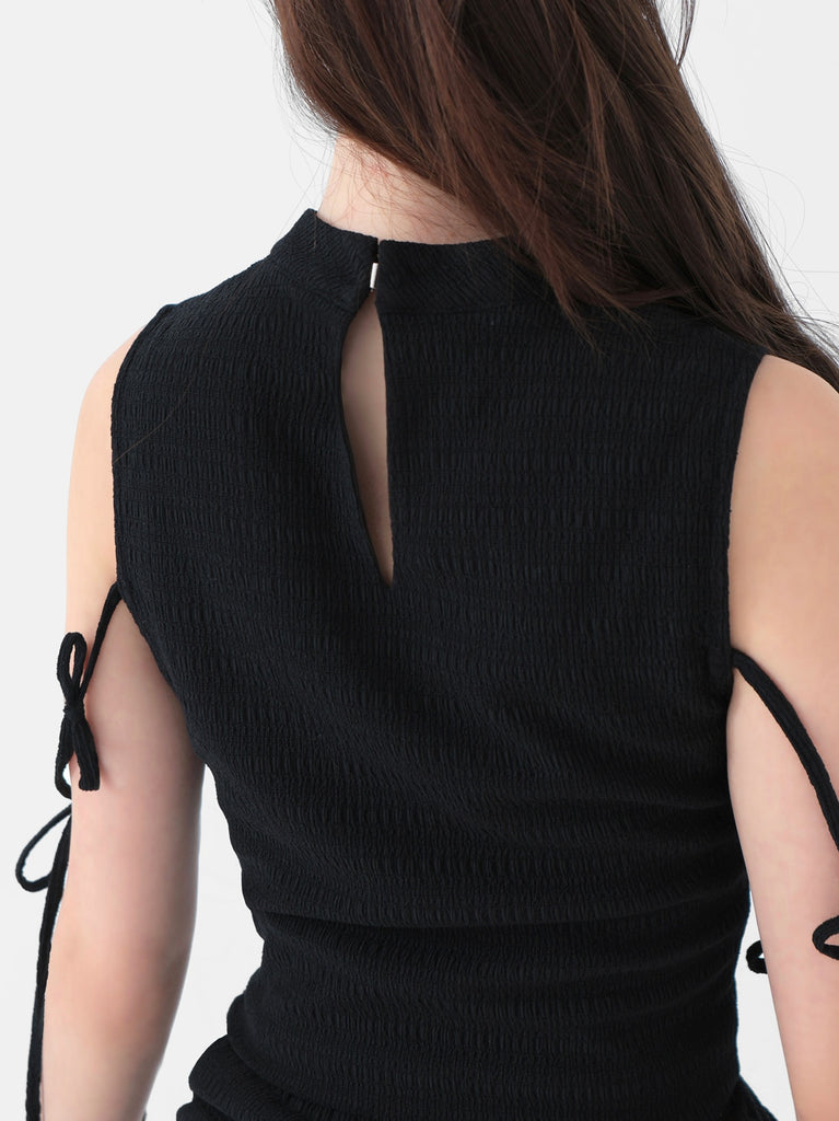 Cut out ribbon gather tops(eme10702)