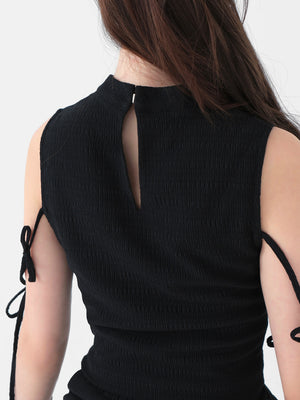 Cut out ribbon gather tops(eme10702)