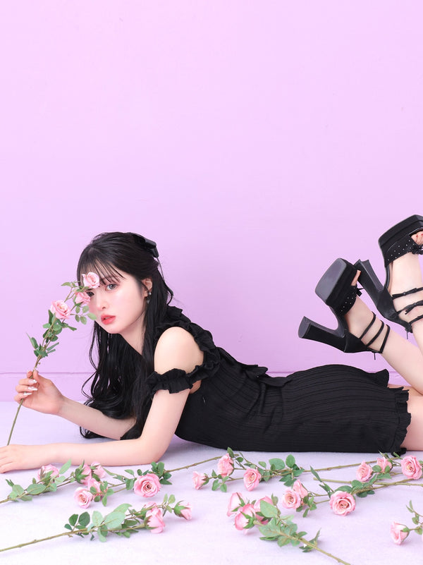 Back ribbon shirring mini onepiece(eme10705)