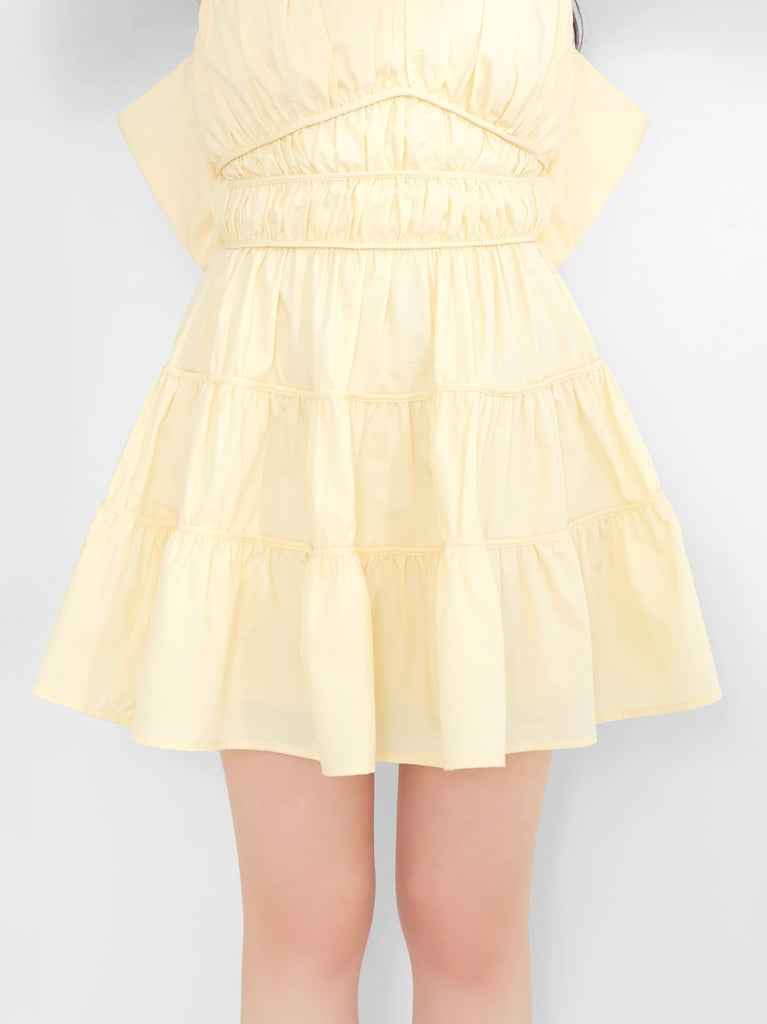 Back ribbon gather flare mini onepiece(eme10704)