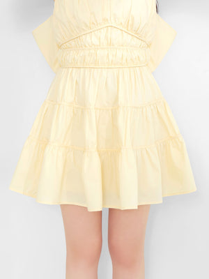 Back ribbon gather flare mini onepiece(eme10704)