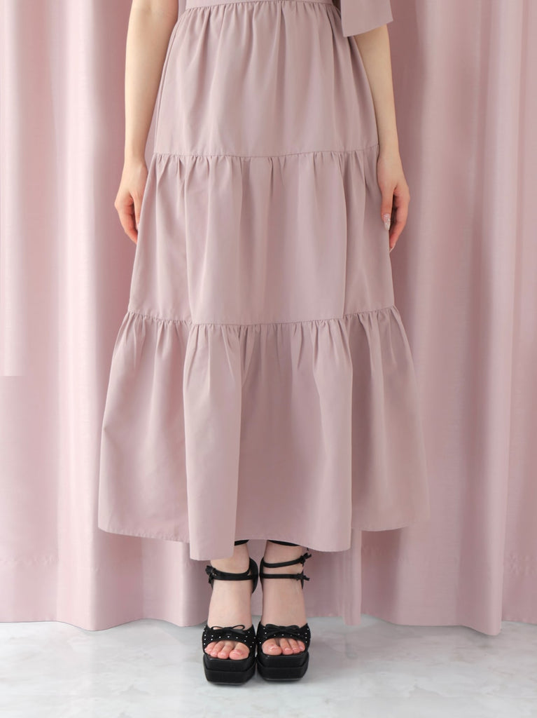 One shoulder ribbon flare onepiece(eme10543)