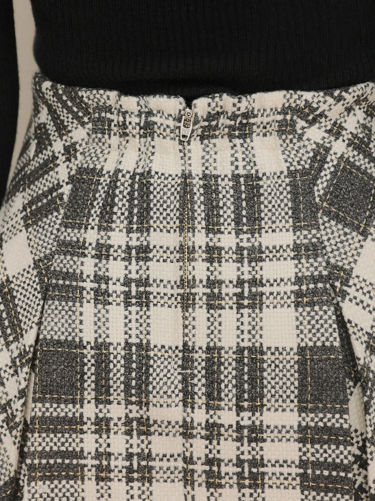 Bijou check flare mini skirt(eme10368)