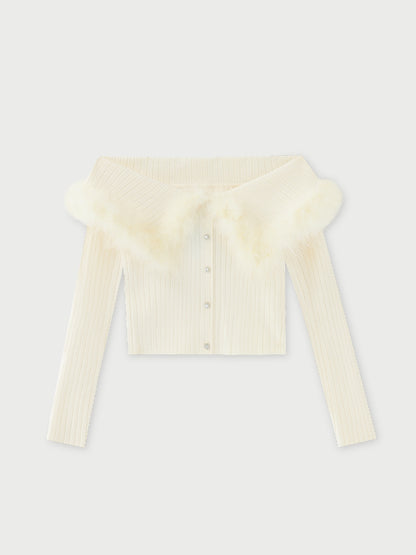 Off shoulder feather knit(eme10787)