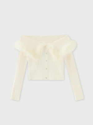 Off shoulder feather knit(eme10787)