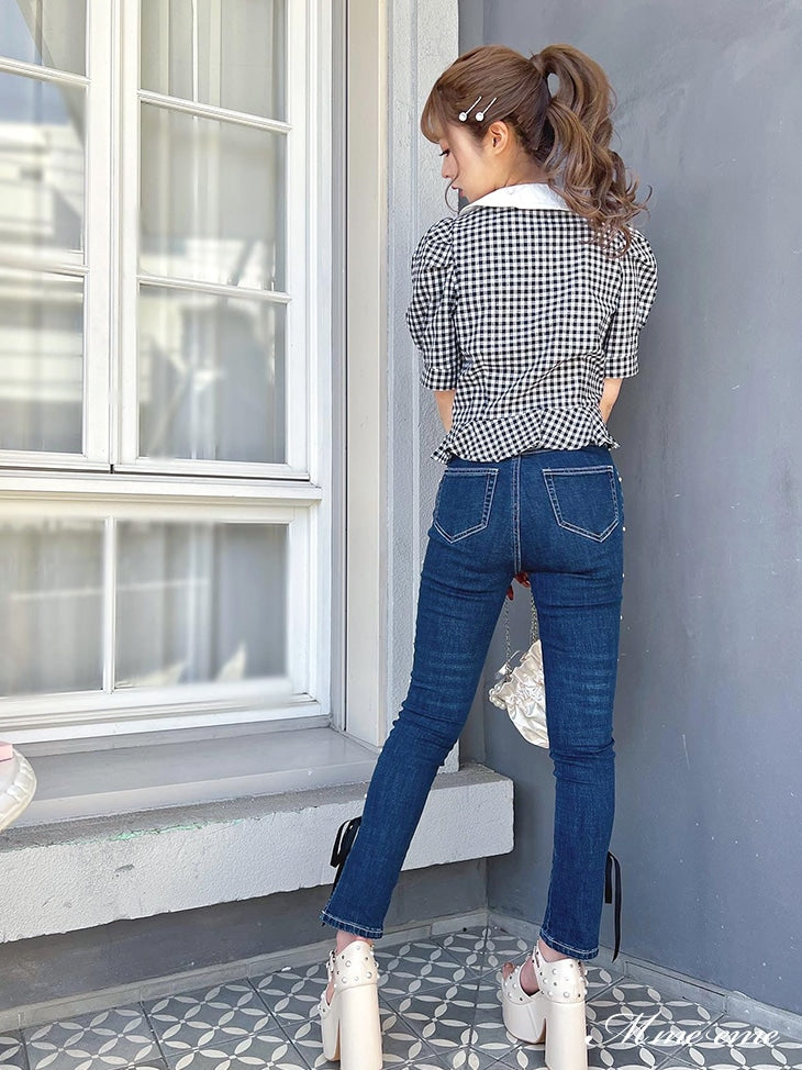 【SALE】Ribbon skinny denim (eme10128)