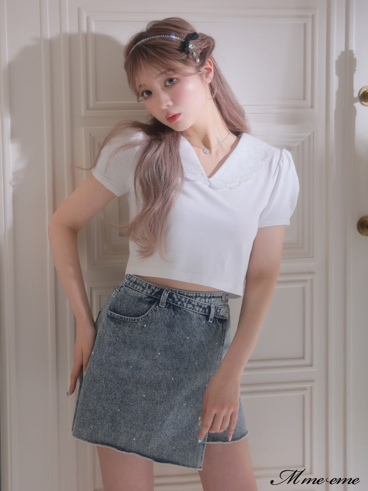 【SALE】Rhinestone denim mini skirt(eme10406)