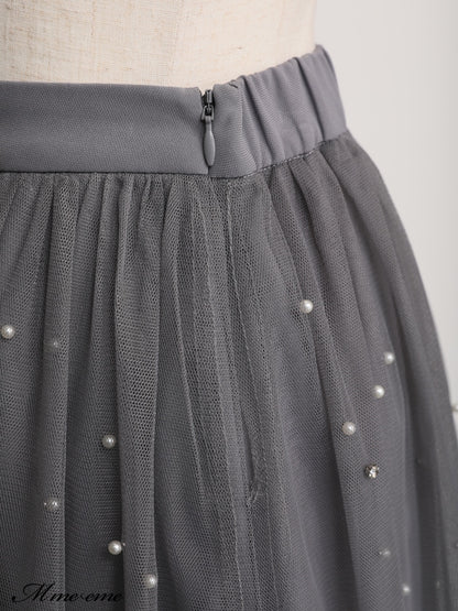 【SALE】Bijou tulle long skirt (eme10420)