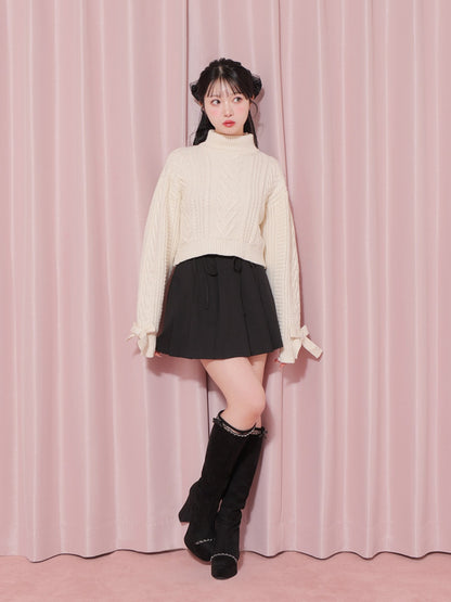 【SALE】Heart cable ribbon knit tops (eme10249)