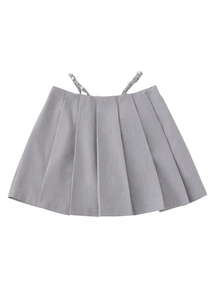 【SALE】Waist bijou pleated skirt (eme10432)