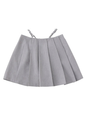 【SALE】Waist bijou pleated skirt (eme10432)
