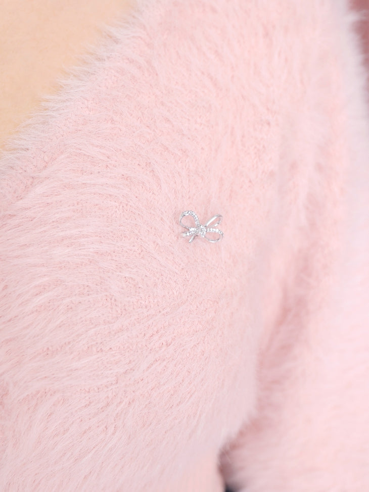 V neck shaggy knit cardigan(eme10360)