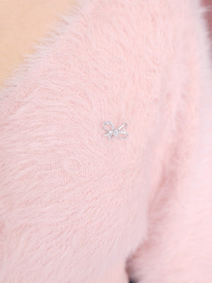 V neck shaggy knit cardigan(eme10360)