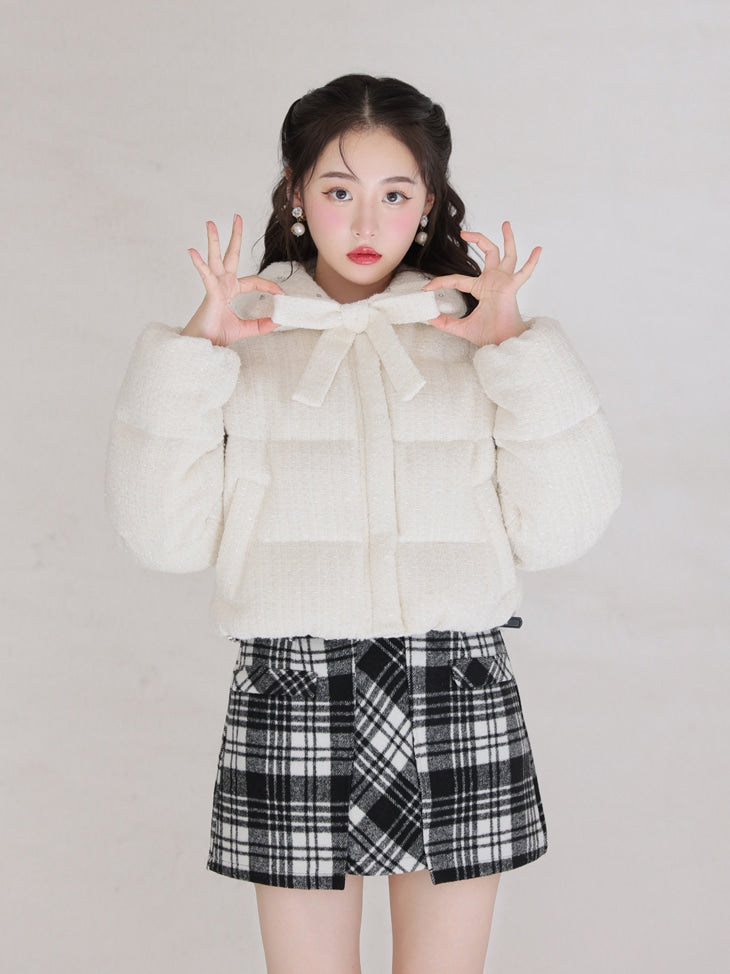 High waist check mini skirt(eme10449)