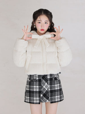 High waist check mini skirt(eme10449)