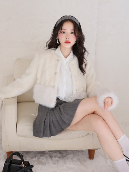 Shine bijou fake far jacket(eme10357)