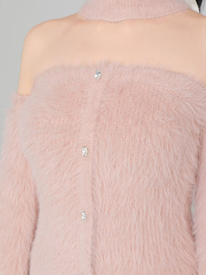 Back ribbon shaggy knit mini onepiece(eme10376)