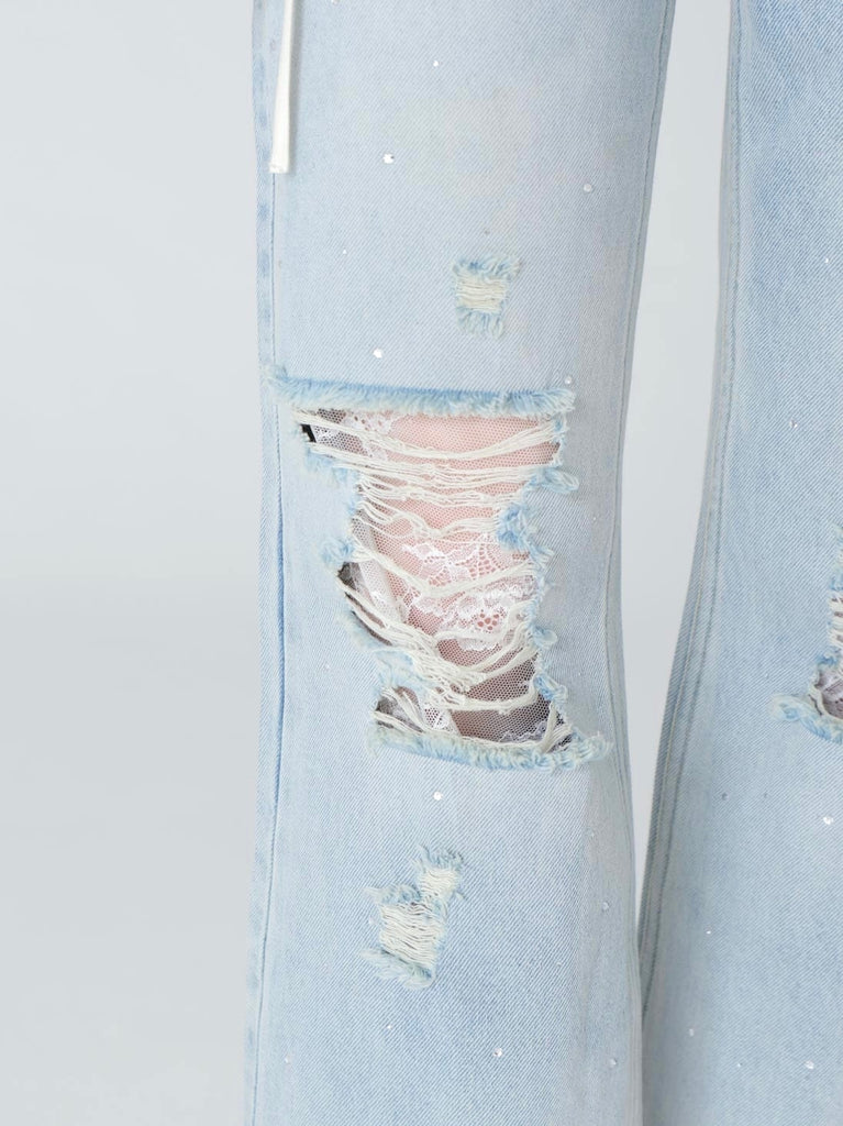 Side ribbon straight denim(eme10390)