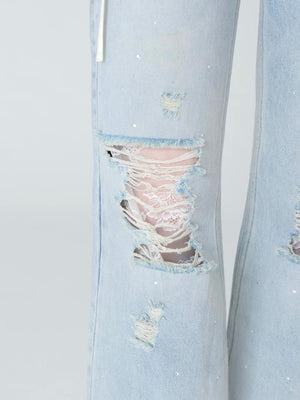 Side ribbon straight denim(eme10390)