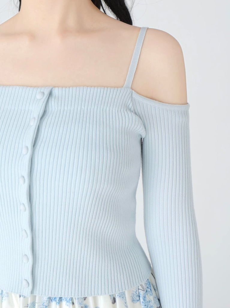 Off shoulder ribbon knit tops(eme10397)