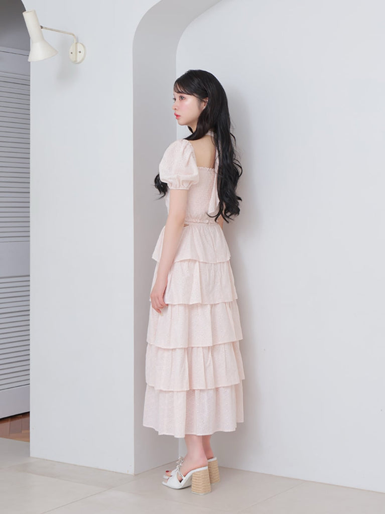 Cotton lace cut-out tops(eme10476)