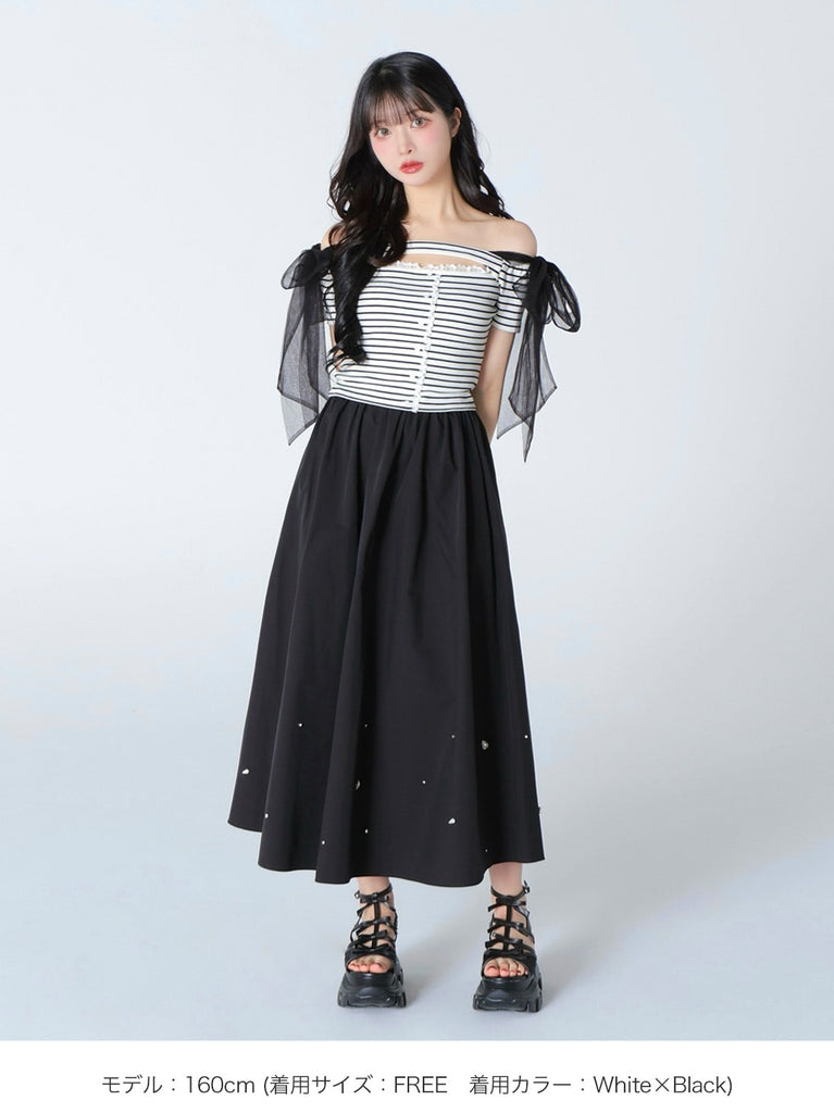 Decollete cut tulle ribbon tops(eme10398)