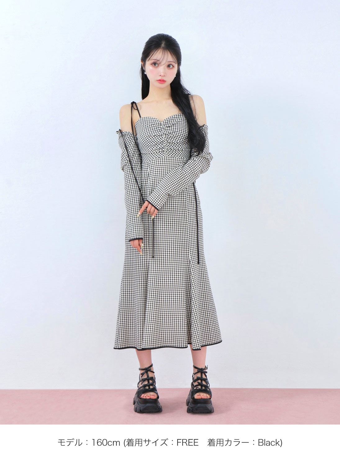 mmeemeエムミーエメ ギンガムチェックアンサンブルロングワンピース Gingham check ensemble long onepiece(eme10812) – M me eme