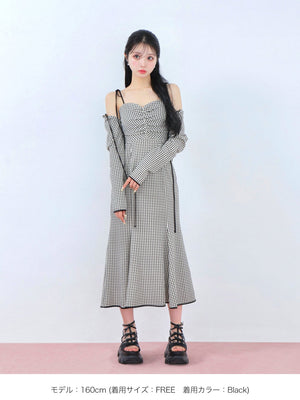 Gingham check ensemble long onepiece(eme10812)