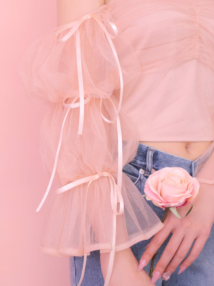 Candy sleeve tulle tops (eme10343)