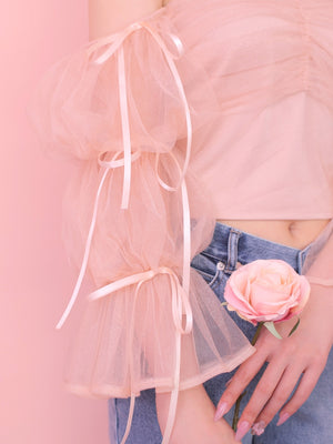 Candy sleeve tulle tops (eme10343)