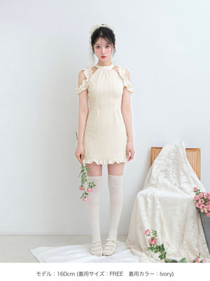 Back ribbon shirring mini onepiece(eme10705)