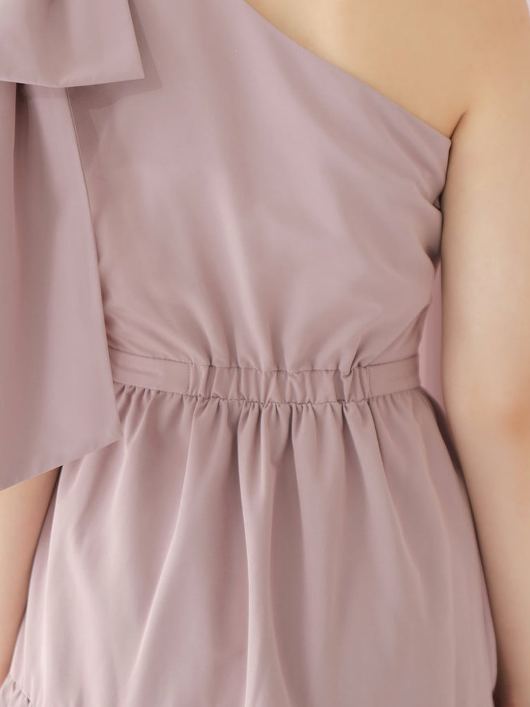 One shoulder ribbon flare onepiece(eme10543)