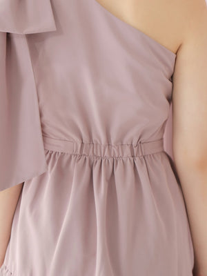 One shoulder ribbon flare onepiece(eme10543)