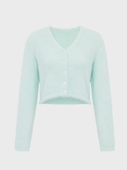 【SALE】【70％OFF】Sequin shaggy knit cardigan(eme10213)