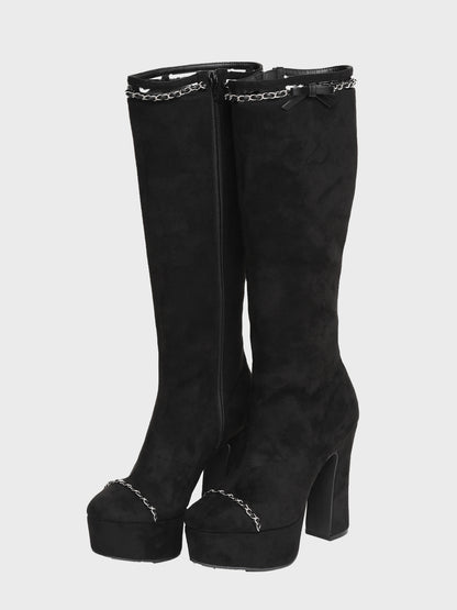 【SALE】【70％OFF】Cut design chain long boots (eme10328)