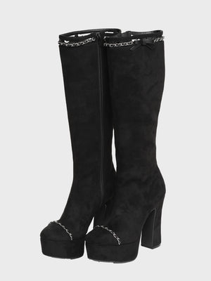 【SALE】【70％OFF】Cut design chain long boots (eme10328)