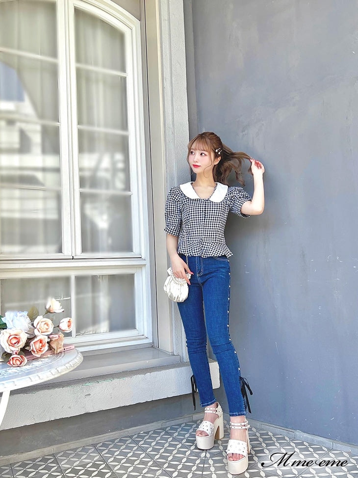 【SALE】Ribbon skinny denim (eme10128)