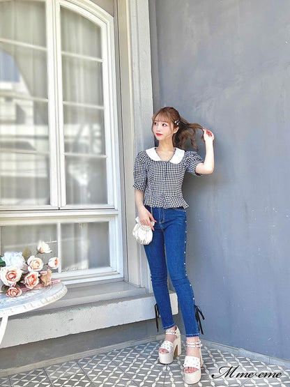 【SALE】Ribbon skinny denim (eme10128)