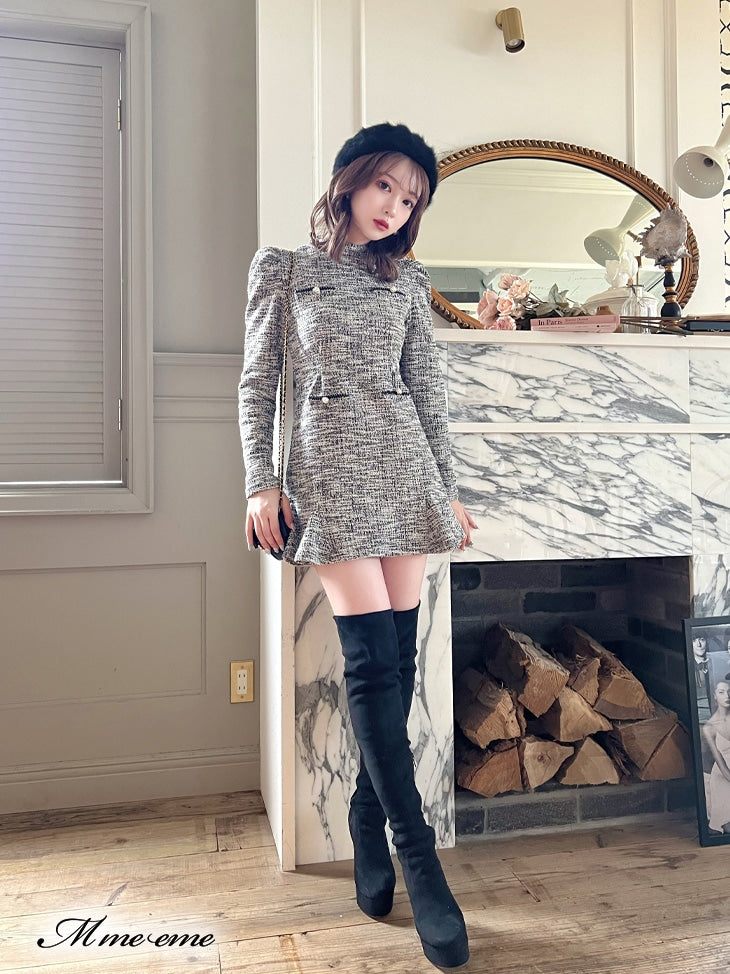 【SALE】Pearl heel knee high boots (eme10280)