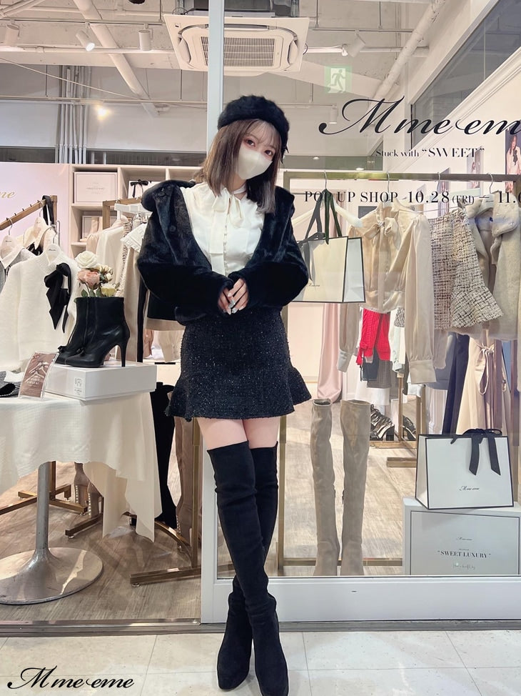 【SALE】High waist lame tweed skirt (eme10283)